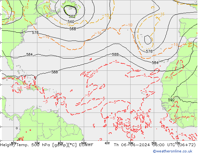 Z500/Rain (+SLP)/Z850 ECMWF Čt 06.06.2024 06 UTC