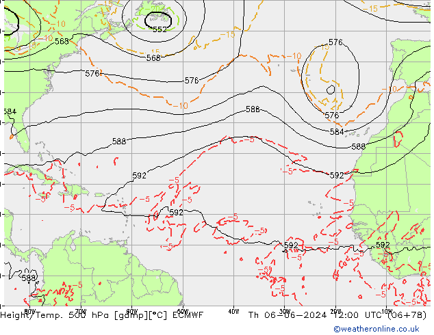 Z500/Rain (+SLP)/Z850 ECMWF Th 06.06.2024 12 UTC