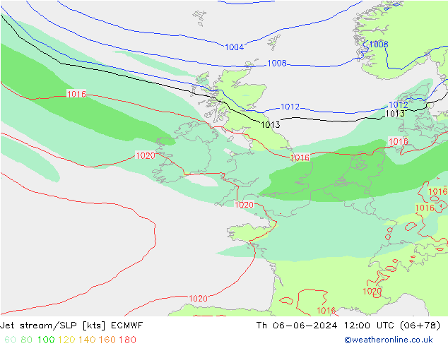 Corrente a getto ECMWF gio 06.06.2024 12 UTC