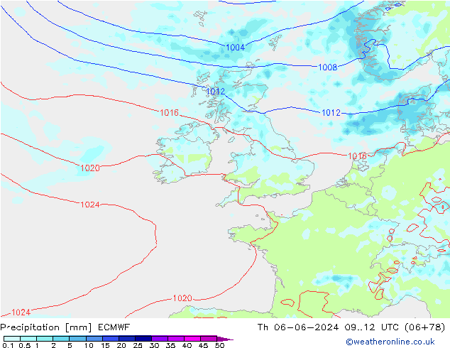 осадки ECMWF чт 06.06.2024 12 UTC