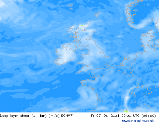 Deep layer shear (0-1km) ECMWF Fr 07.06.2024 00 UTC