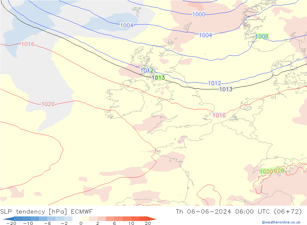 SLP tendency ECMWF Th 06.06.2024 06 UTC