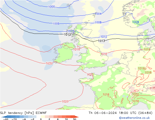 Tendencia de presión ECMWF jue 06.06.2024 18 UTC