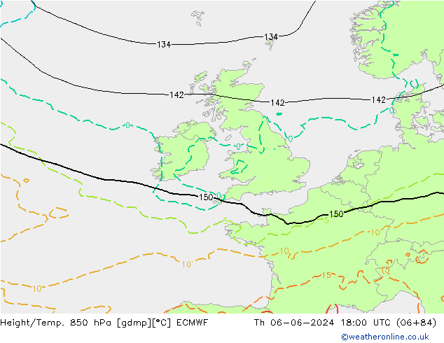 Height/Temp. 850 hPa ECMWF Čt 06.06.2024 18 UTC