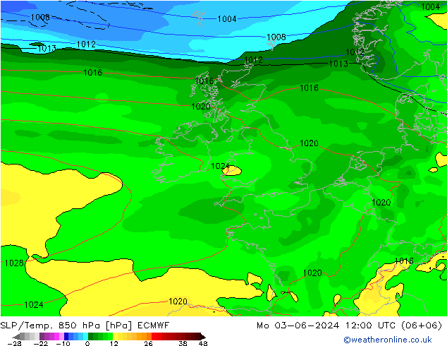 SLP/Temp. 850 hPa ECMWF lun 03.06.2024 12 UTC