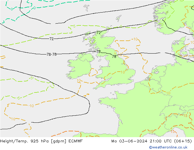 Height/Temp. 925 hPa ECMWF Mo 03.06.2024 21 UTC