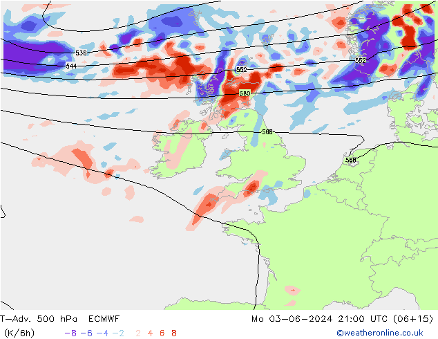 T-Adv. 500 hPa ECMWF Mo 03.06.2024 21 UTC