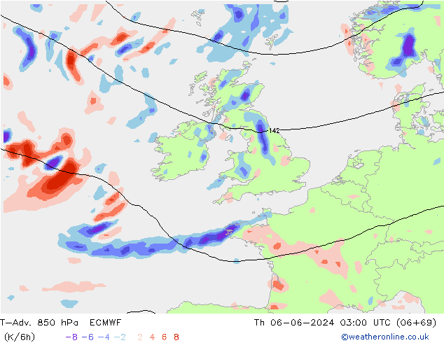 T-Adv. 850 hPa ECMWF jue 06.06.2024 03 UTC