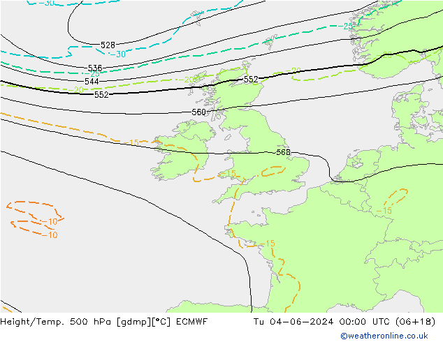 Z500/Rain (+SLP)/Z850 ECMWF Tu 04.06.2024 00 UTC