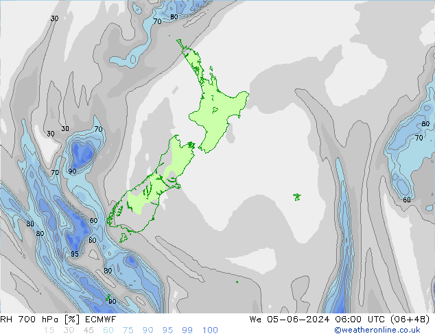 Humedad rel. 700hPa ECMWF mié 05.06.2024 06 UTC