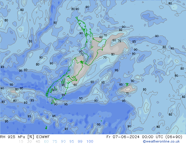 RH 925 hPa ECMWF ven 07.06.2024 00 UTC