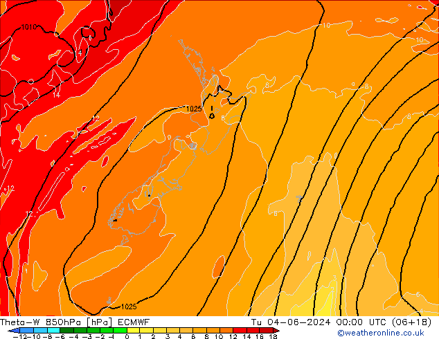 Theta-W 850hPa ECMWF Út 04.06.2024 00 UTC