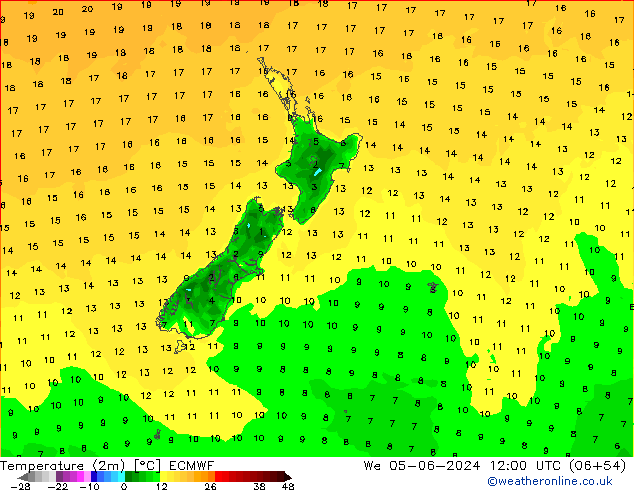 Temperature (2m) ECMWF We 05.06.2024 12 UTC