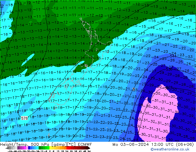 Z500/Rain (+SLP)/Z850 ECMWF lun 03.06.2024 12 UTC