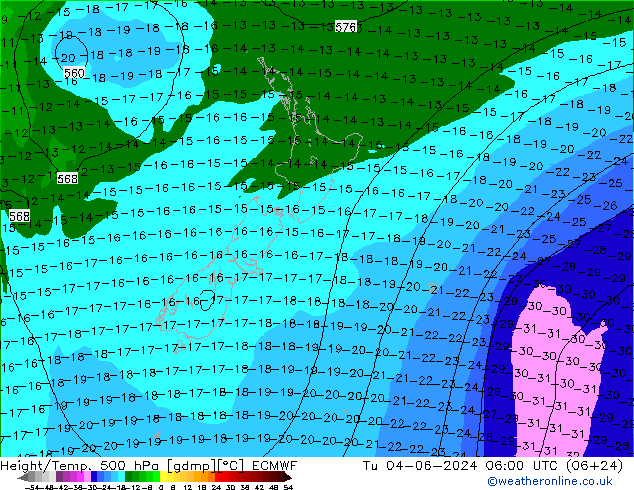 Z500/Rain (+SLP)/Z850 ECMWF Tu 04.06.2024 06 UTC