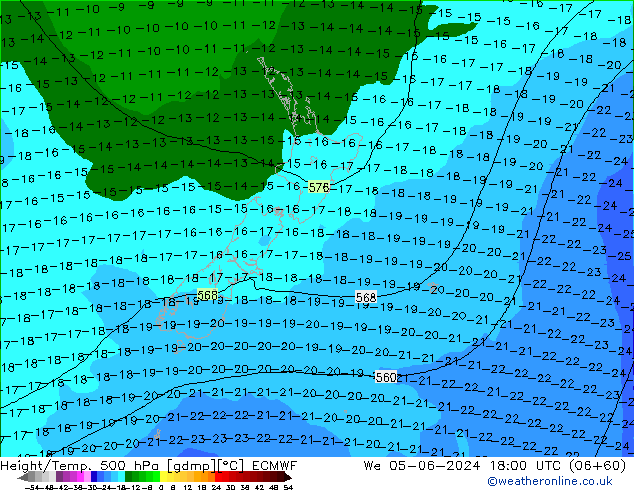 Z500/Rain (+SLP)/Z850 ECMWF mer 05.06.2024 18 UTC