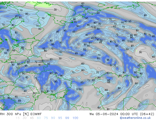 Humedad rel. 300hPa ECMWF mié 05.06.2024 00 UTC