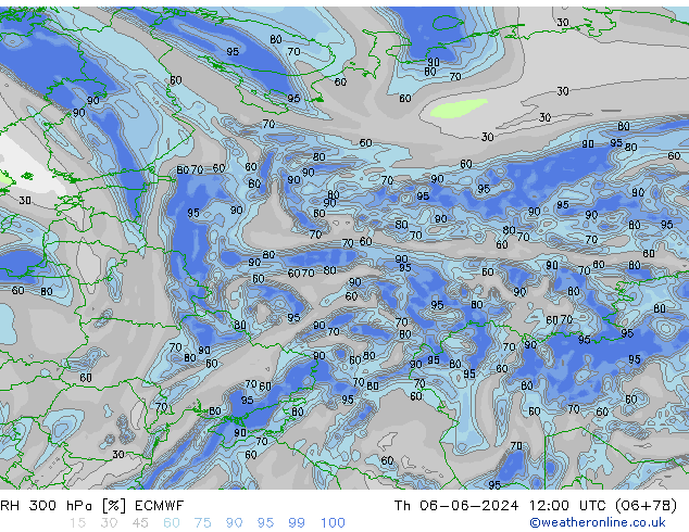 RH 300 hPa ECMWF Th 06.06.2024 12 UTC