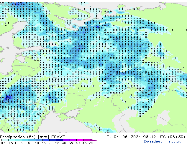 Z500/Rain (+SLP)/Z850 ECMWF Út 04.06.2024 12 UTC