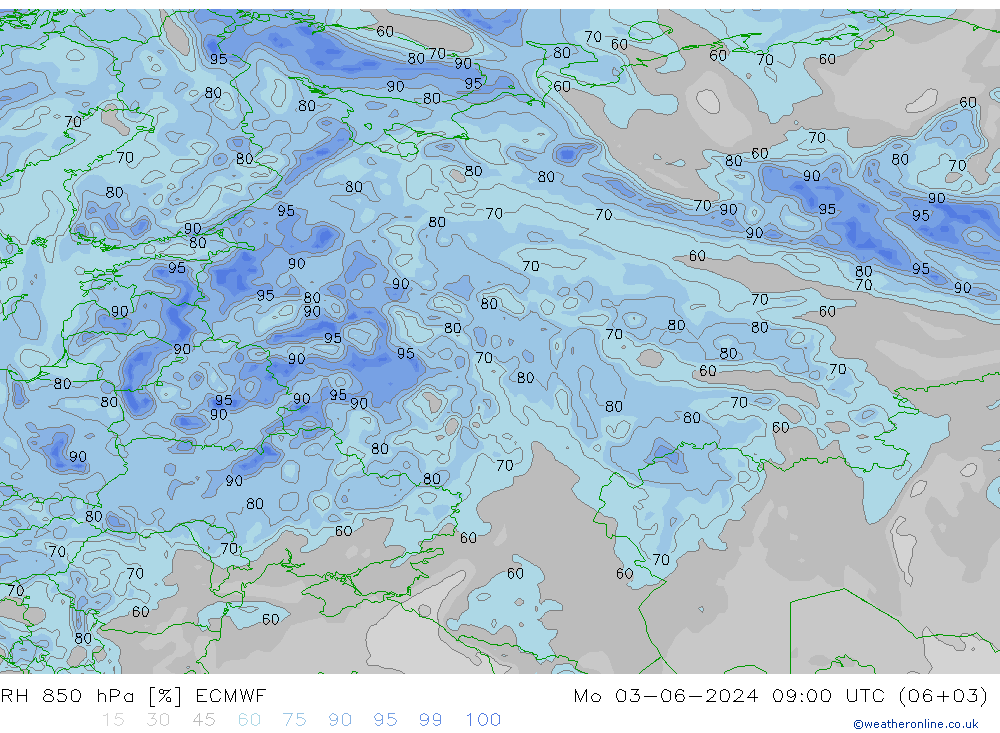 RH 850 hPa ECMWF Mo 03.06.2024 09 UTC