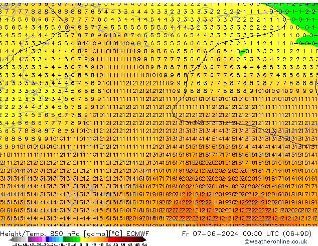 Height/Temp. 850 hPa ECMWF ven 07.06.2024 00 UTC