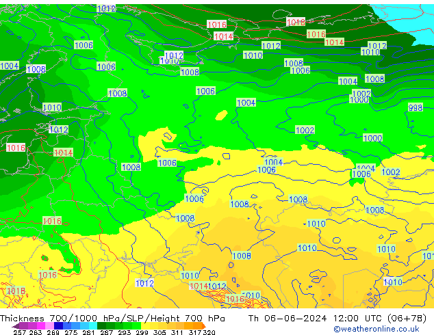 Thck 700-1000 hPa ECMWF Qui 06.06.2024 12 UTC