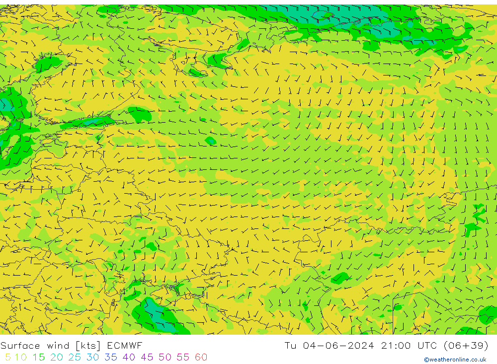 Vent 10 m ECMWF mar 04.06.2024 21 UTC