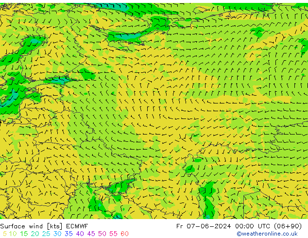 Vento 10 m ECMWF Sex 07.06.2024 00 UTC