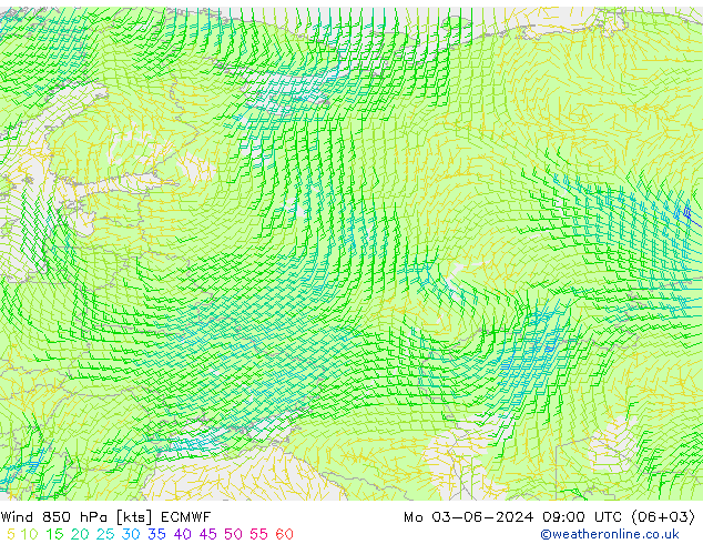 Vent 850 hPa ECMWF lun 03.06.2024 09 UTC