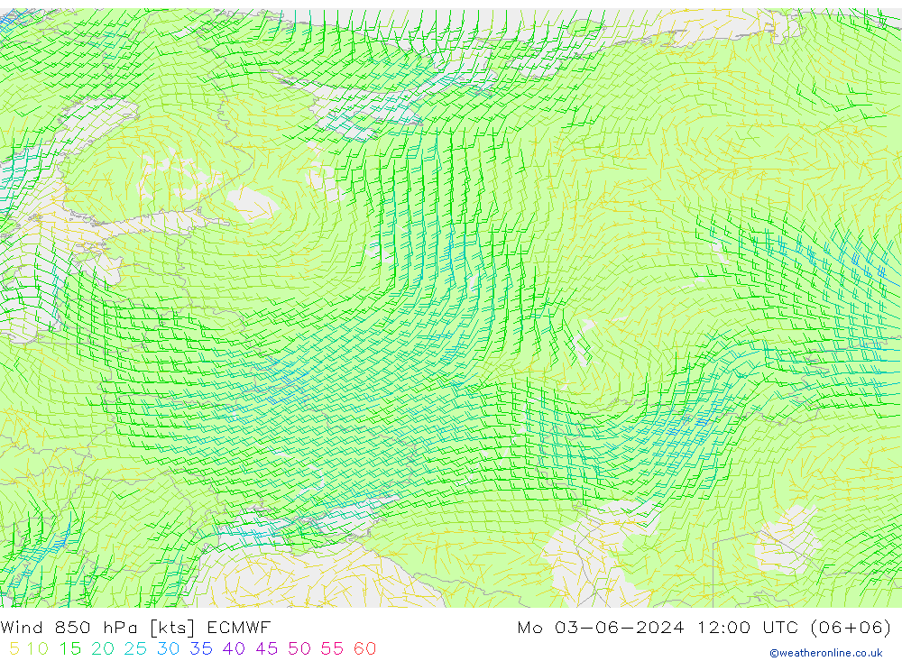 Wind 850 hPa ECMWF Mo 03.06.2024 12 UTC