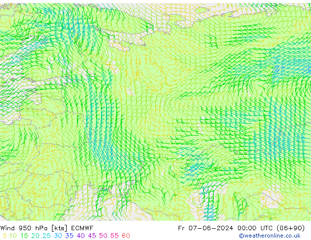 Rüzgar 950 hPa ECMWF Cu 07.06.2024 00 UTC
