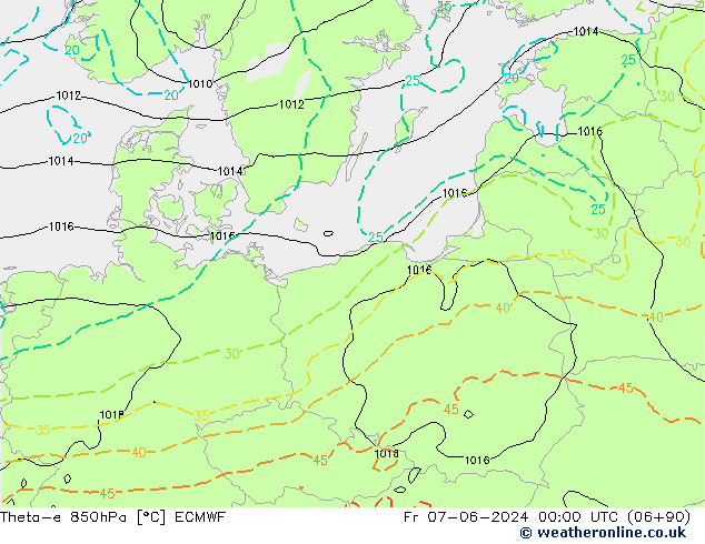 Theta-e 850hPa ECMWF ven 07.06.2024 00 UTC