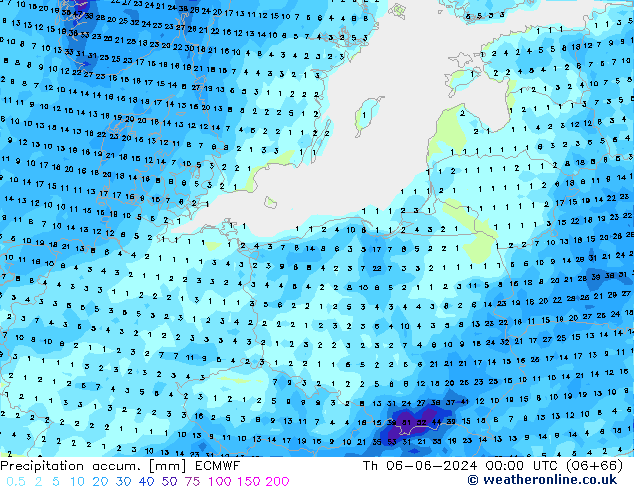 Précipitation accum. ECMWF jeu 06.06.2024 00 UTC