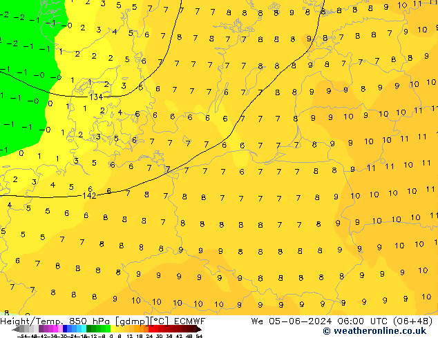 Z500/Rain (+SLP)/Z850 ECMWF śro. 05.06.2024 06 UTC