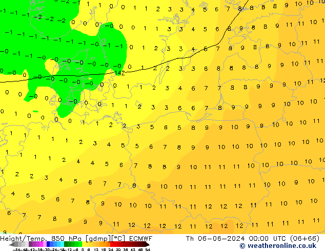 Yükseklik/Sıc. 850 hPa ECMWF Per 06.06.2024 00 UTC