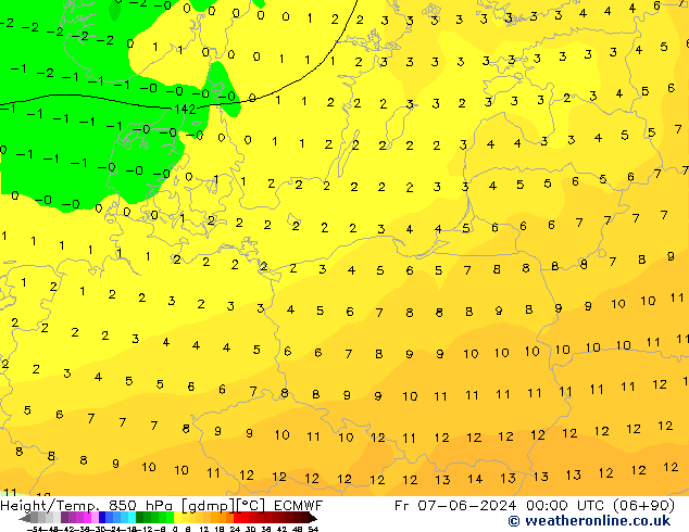 Géop./Temp. 850 hPa ECMWF ven 07.06.2024 00 UTC