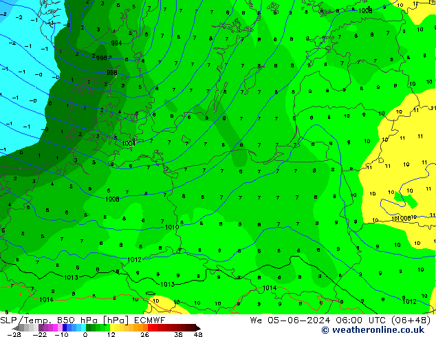 SLP/Temp. 850 hPa ECMWF St 05.06.2024 06 UTC