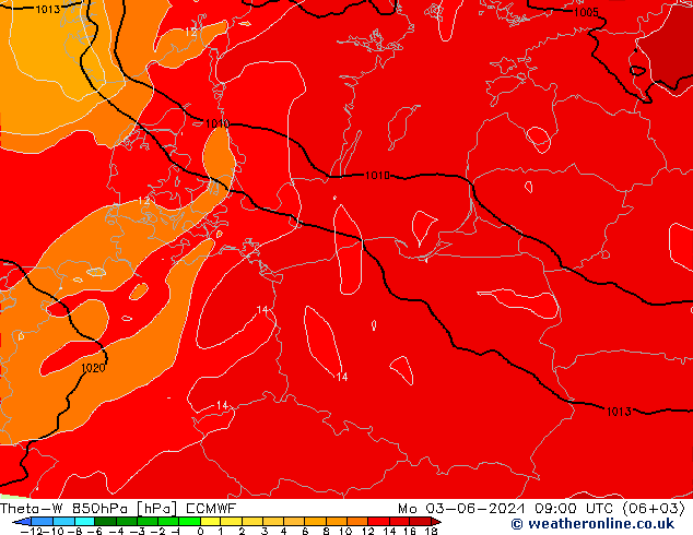 Theta-W 850hPa ECMWF lun 03.06.2024 09 UTC