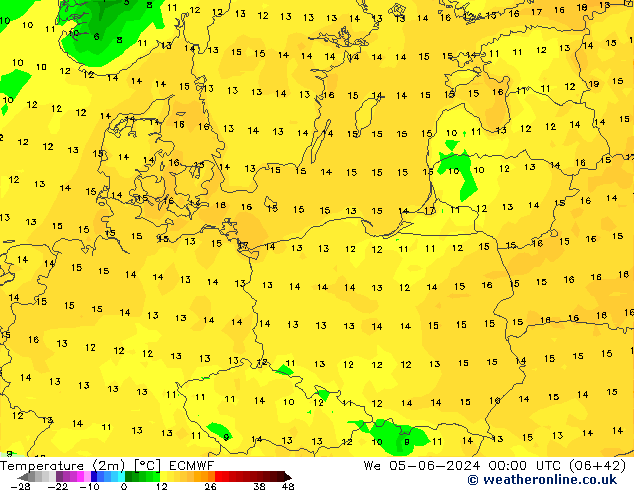 Temperatura (2m) ECMWF Qua 05.06.2024 00 UTC