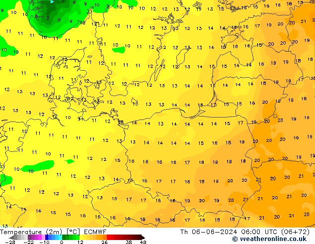 Temperatuurkaart (2m) ECMWF do 06.06.2024 06 UTC