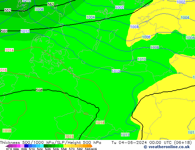 Dikte 500-1000hPa ECMWF di 04.06.2024 00 UTC