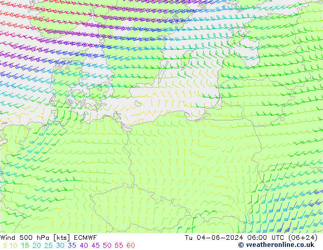 Wind 500 hPa ECMWF di 04.06.2024 06 UTC