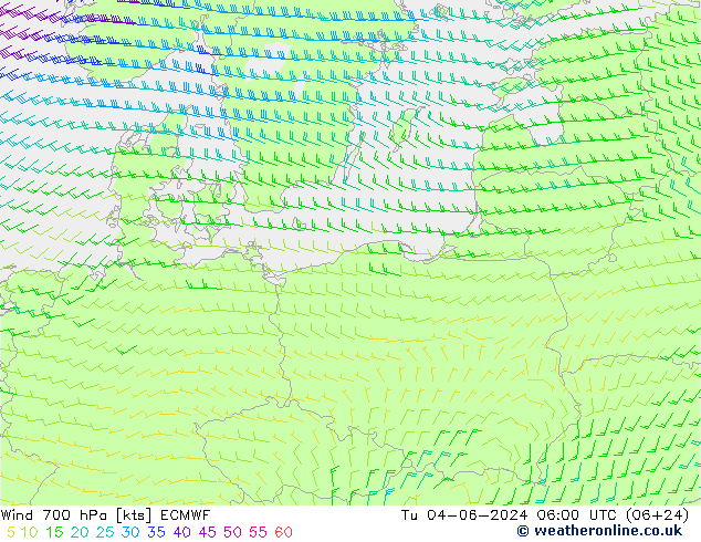 Wind 700 hPa ECMWF di 04.06.2024 06 UTC