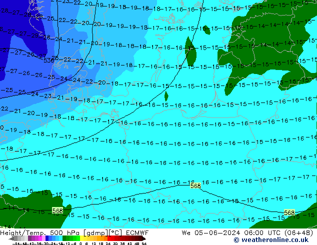 Height/Temp. 500 hPa ECMWF We 05.06.2024 06 UTC