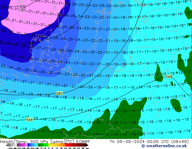 Yükseklik/Sıc. 500 hPa ECMWF Per 06.06.2024 00 UTC