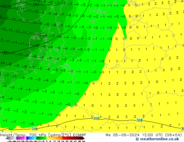 Height/Temp. 700 hPa ECMWF We 05.06.2024 12 UTC