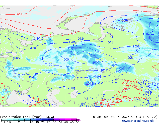 Z500/Rain (+SLP)/Z850 ECMWF Čt 06.06.2024 06 UTC