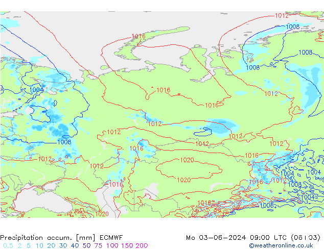 Precipitation accum. ECMWF Mo 03.06.2024 09 UTC