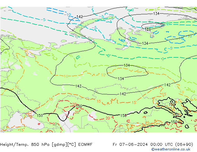 Height/Temp. 850 гПа ECMWF пт 07.06.2024 00 UTC