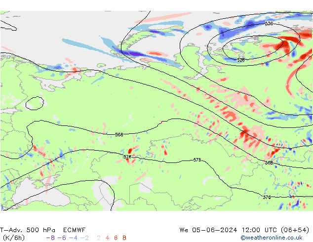 T-Adv. 500 hPa ECMWF Qua 05.06.2024 12 UTC